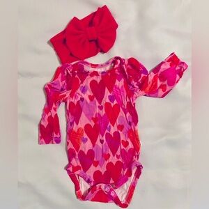 Hearts and Crafts Puff Sleeve Bodysuit & Bow Set